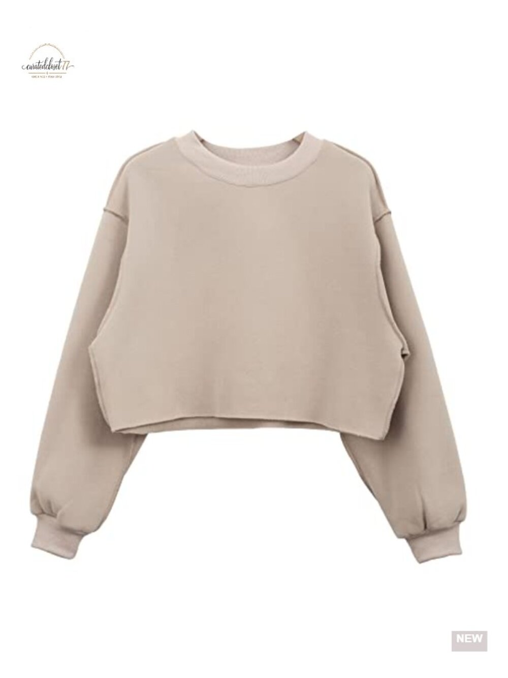 Fleece Lined Cropped Sweatshirt Raw Cut Crewneck Loose Fit Pullover